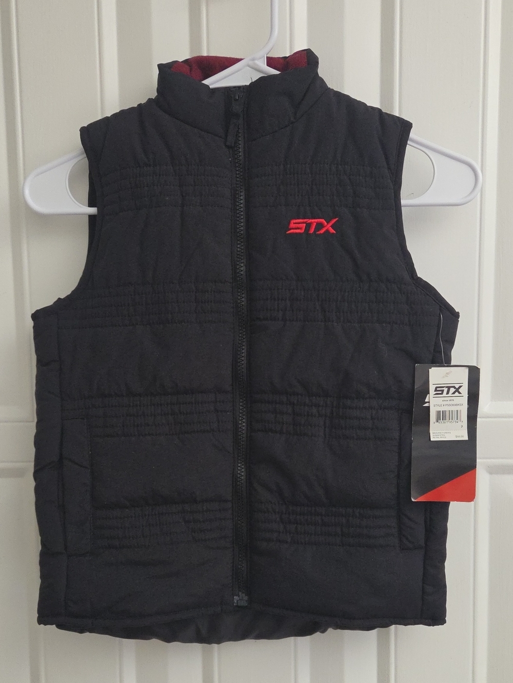 STX Kids Black Puffer Vest with Red Logo Accent